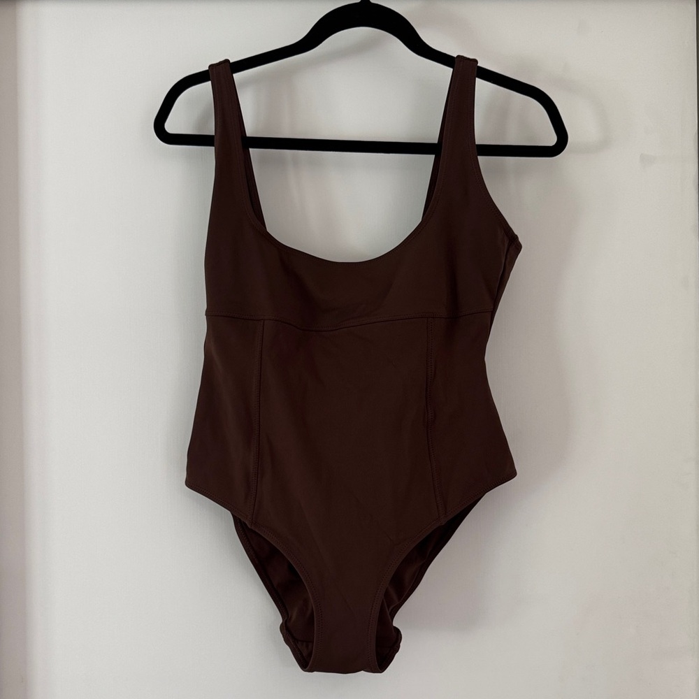 SKIMS Brown Scoop-Neck One-Piece Swimsuit